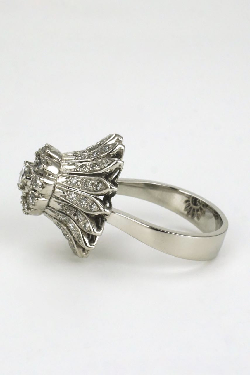 Vintage 1960s Fab Silver and 18k Gold Diamond Daisy Flower Ring