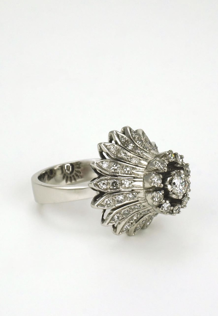 Vintage 1960s Fab Silver and 18k Gold Diamond Daisy Flower Ring