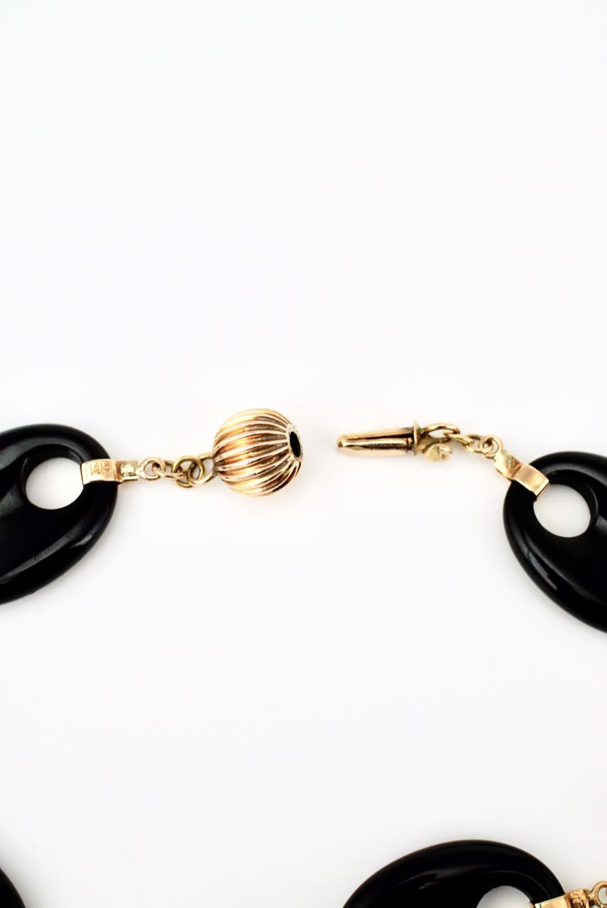 Vintage 14k Yellow Gold and Onyx Mariners Link Necklace 1960s