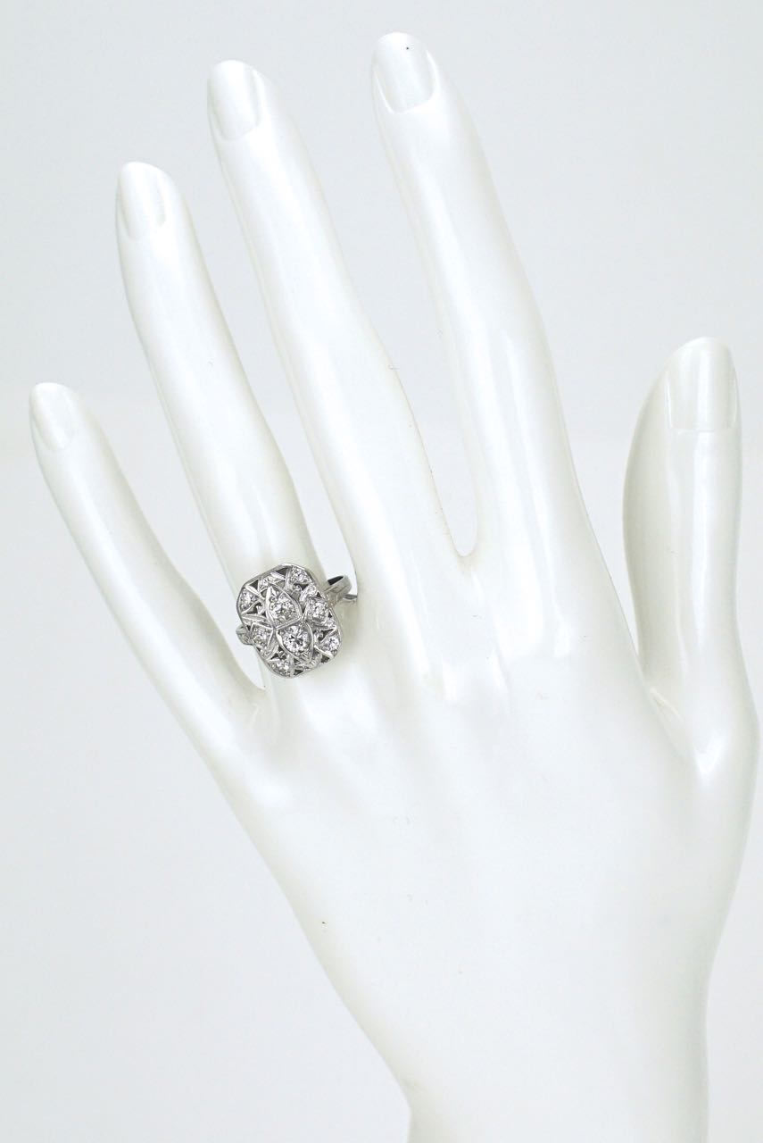 Art Deco 18k White Gold and Diamond Plaque Ring 1930s