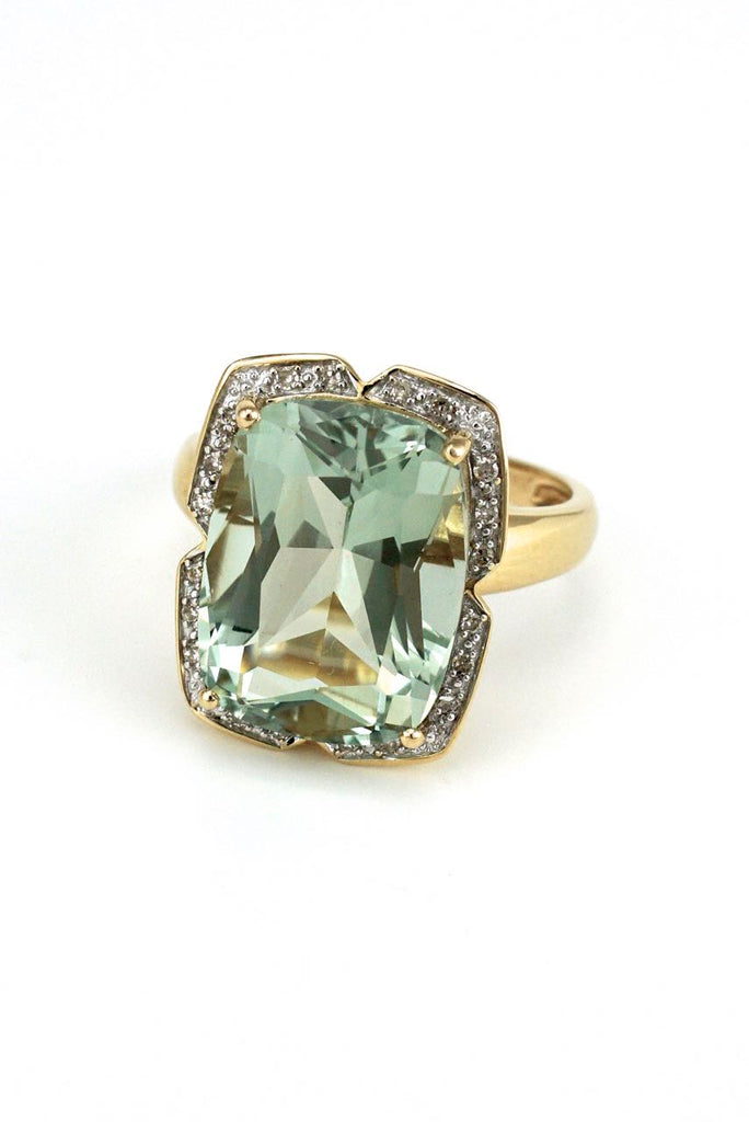 Vintage 14k Yellow Gold Diamond and Green Quartz Ring
