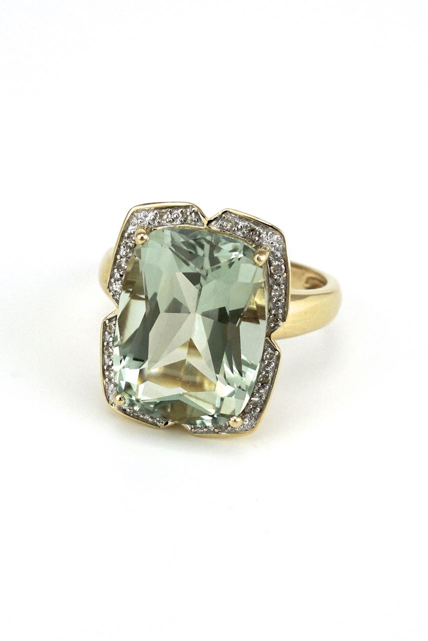 Vintage 14k yellow gold diamond and green quartz cocktail dress ring antiques-art-design Vintage 14k yellow gold diamond and green quartz cocktail dress ring antiques-art-design