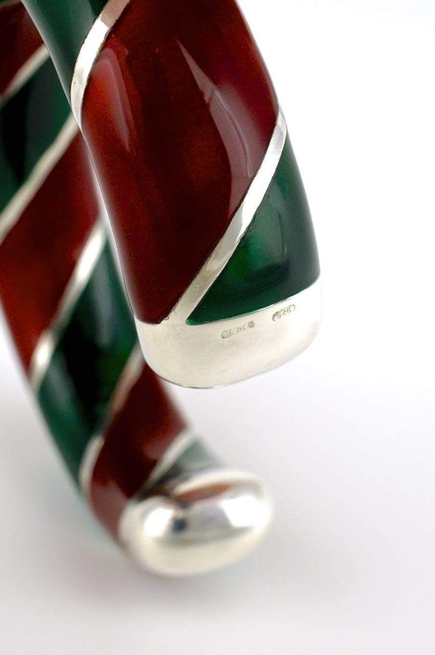 Vintage Gucci Solid Silver Red and Green Enamel Cuff 1980s