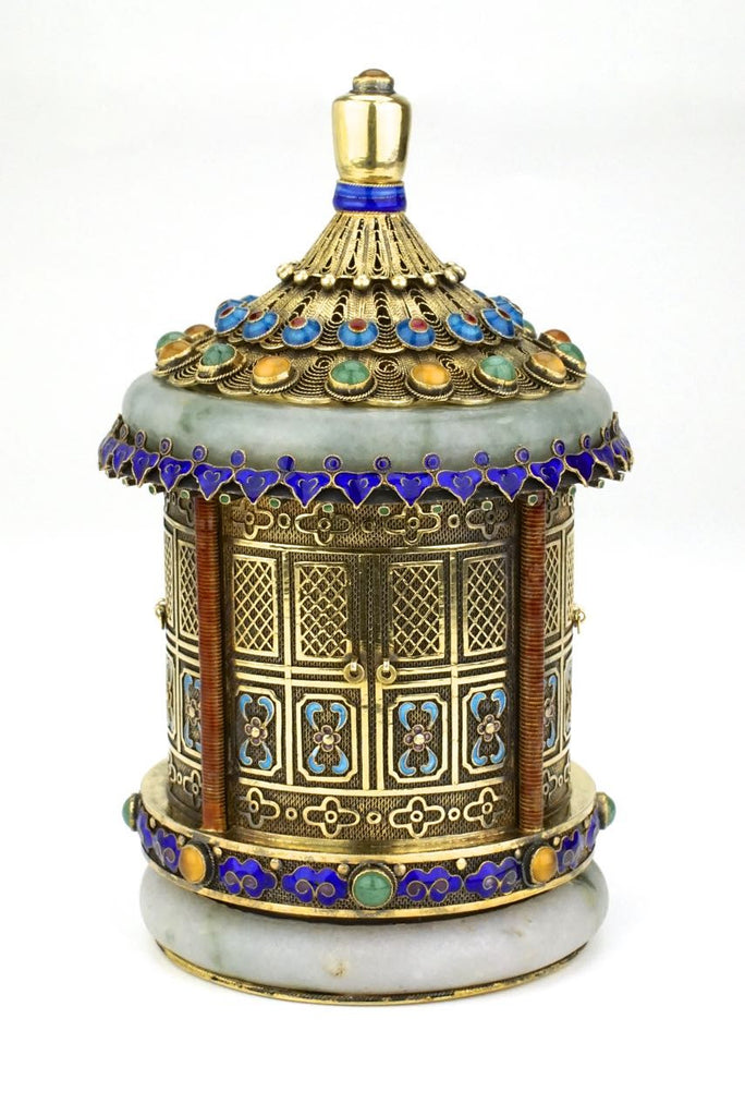 Chinese export silver pavilion canister