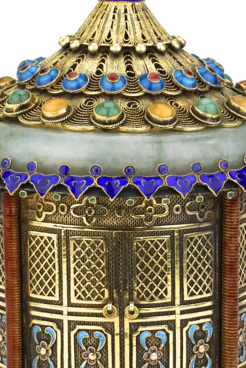 Chinese export silver pavilion canister