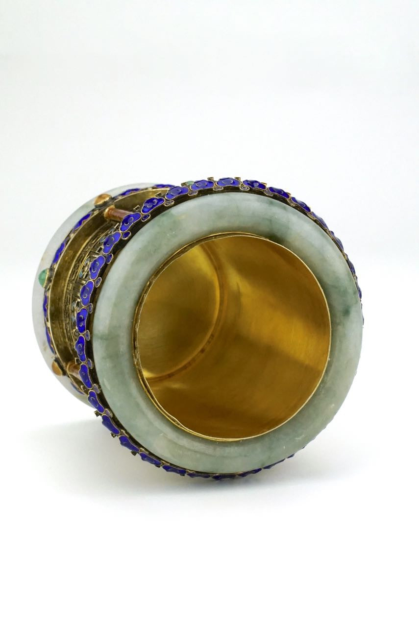 Chinese export silver pavilion canister