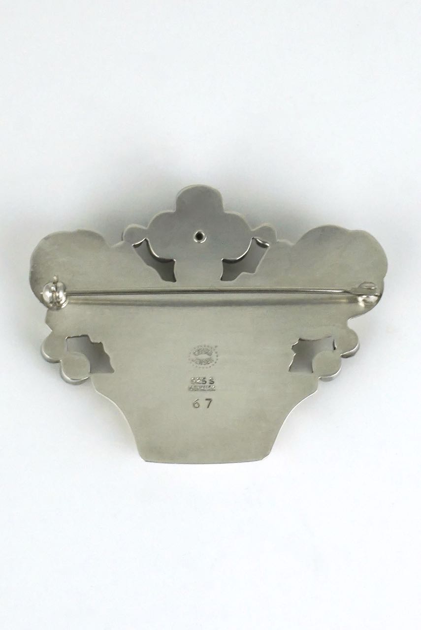 Georg Jensen silver moonstone basket of flowers brooch - design 67