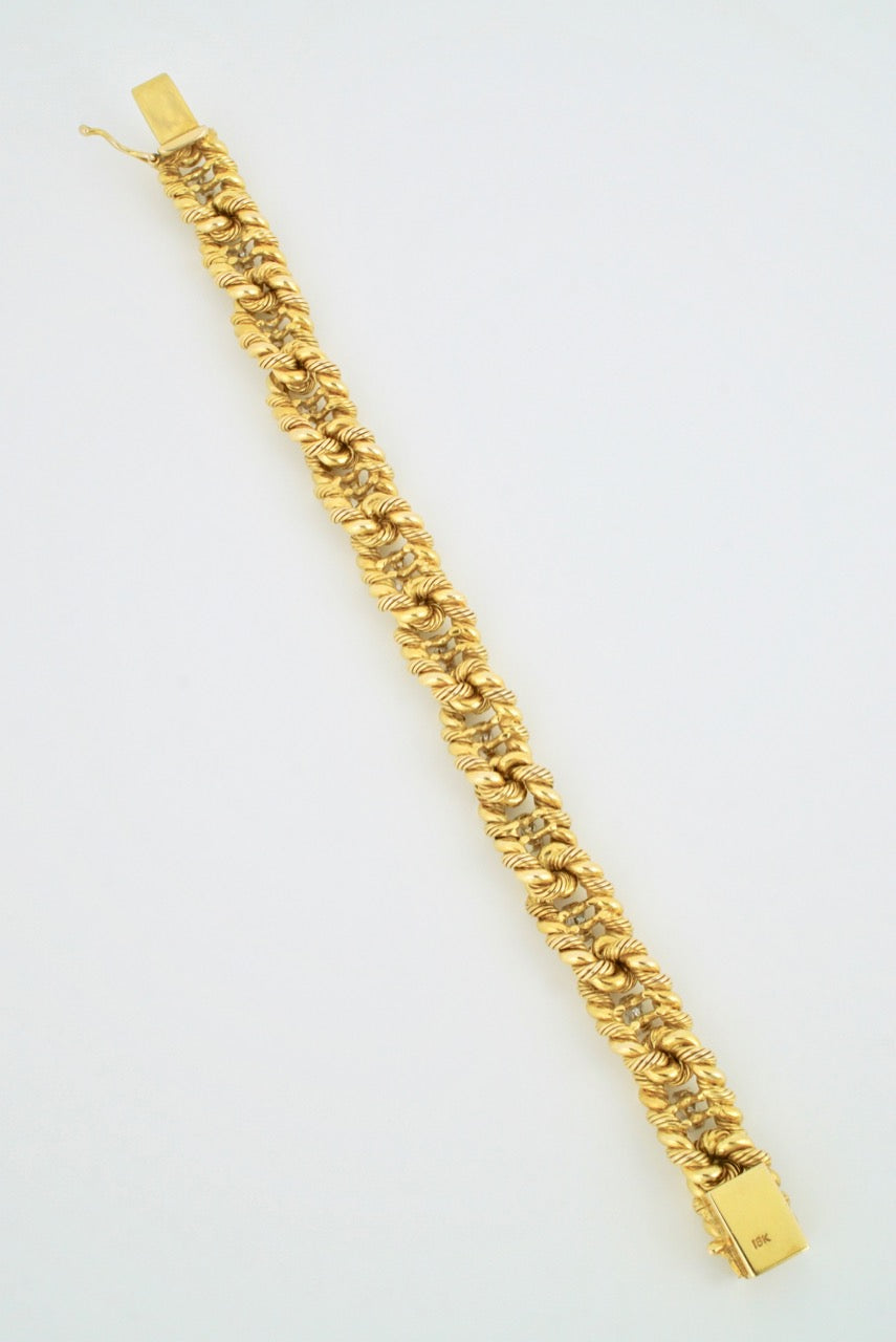 Vintage Heavy Retro 18k Yellow Gold Diamond Rope Link Bracelet 1960s