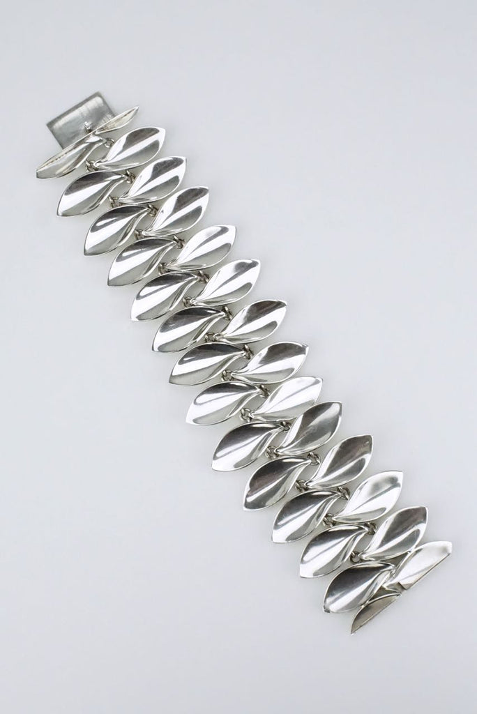 Danish silver double leaf motif bracelet