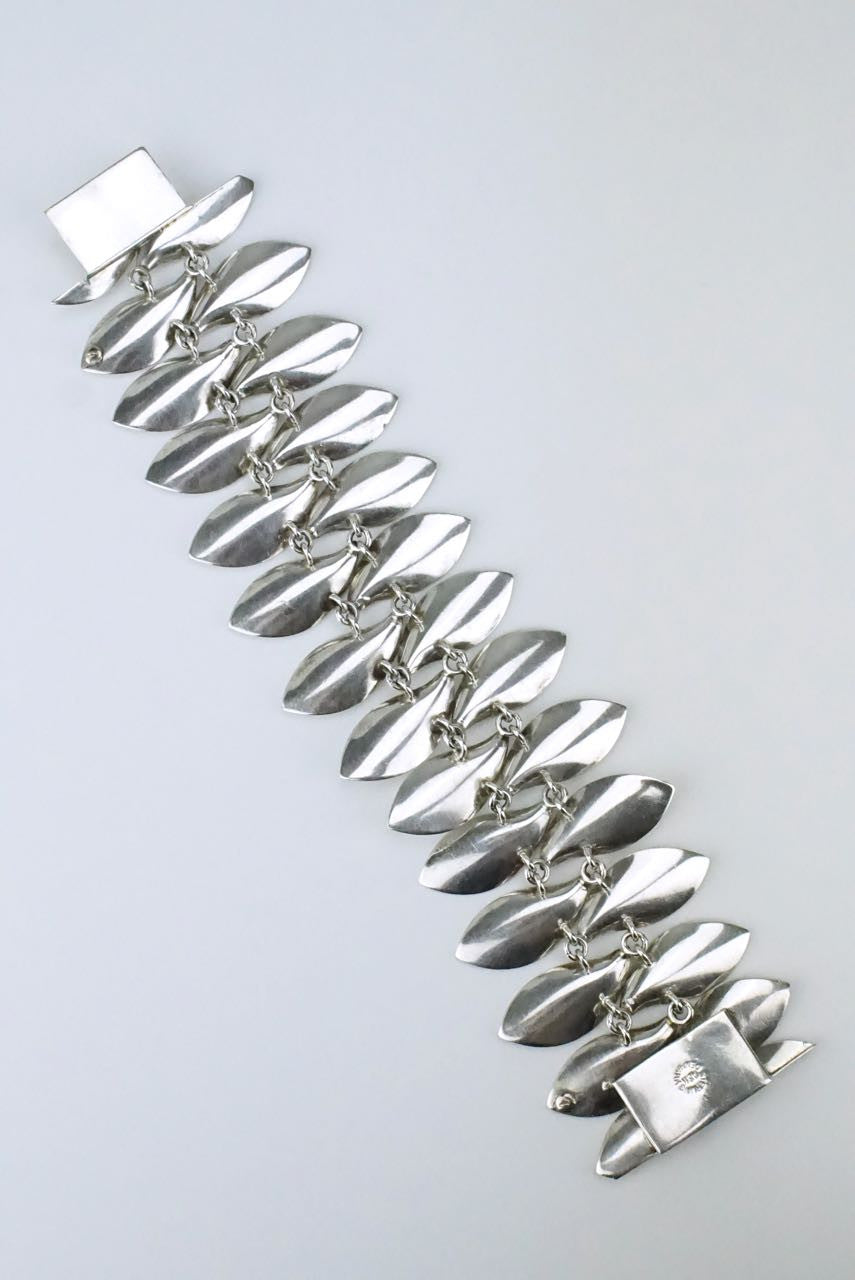 Danish silver double leaf motif bracelet