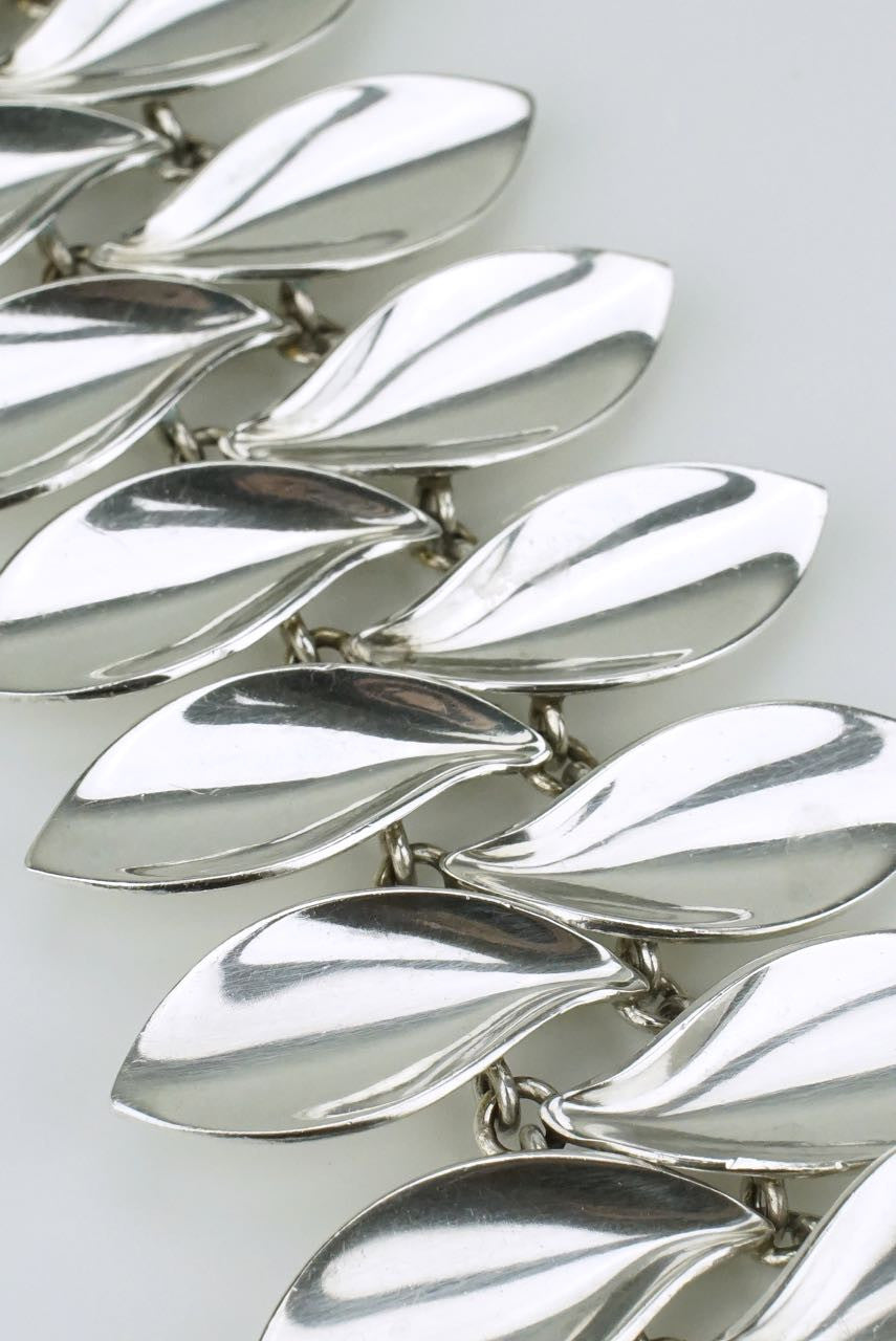 Danish silver double leaf motif bracelet