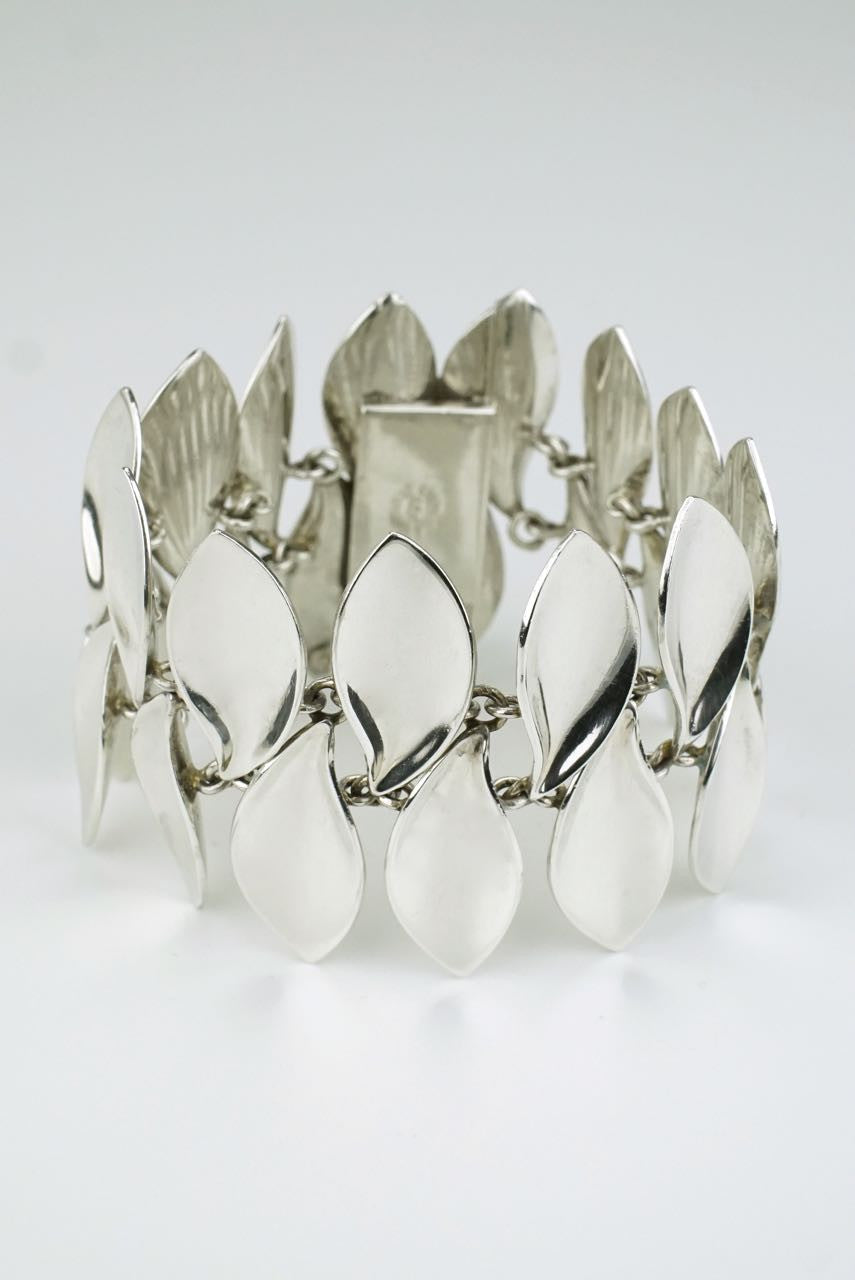 Danish silver double leaf motif bracelet