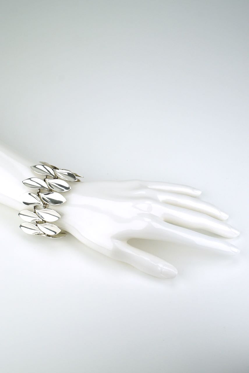 Danish silver double leaf motif bracelet