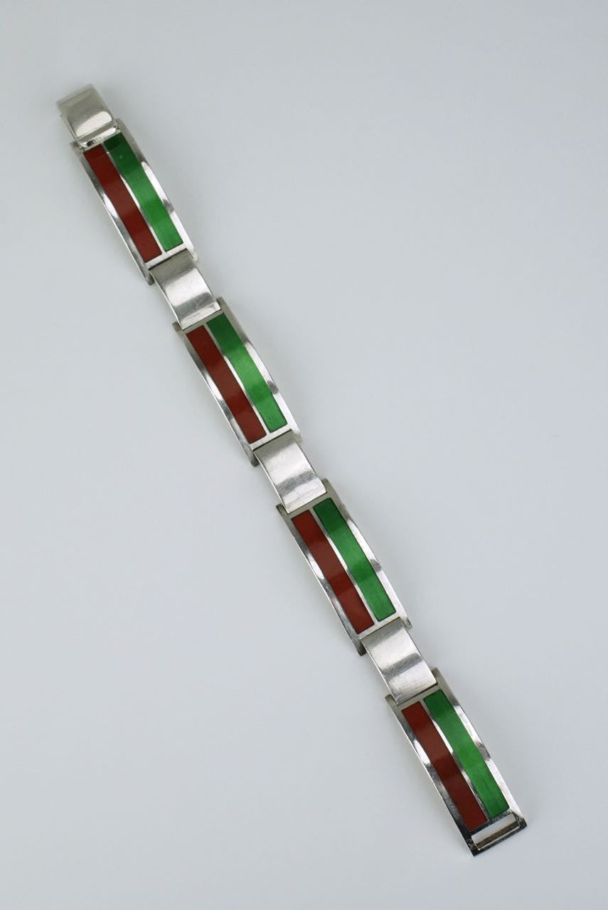 Gucci silver red and green enamel bracelet