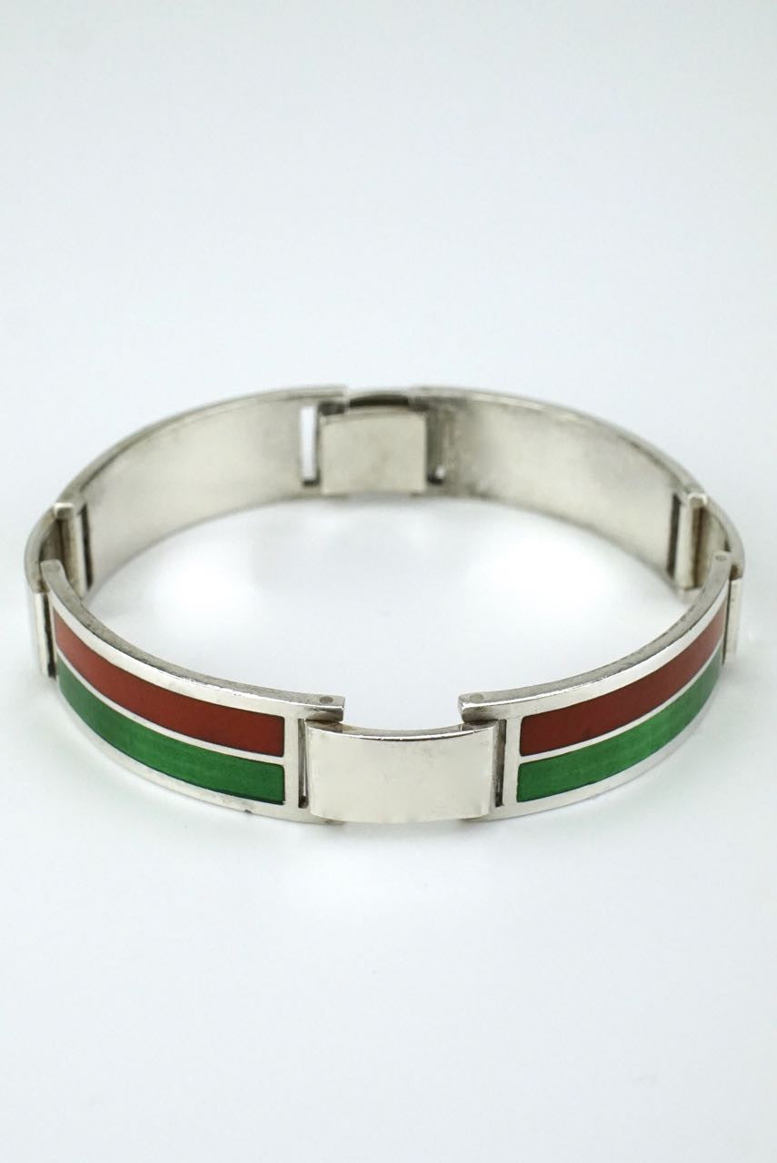 Gucci silver red and green enamel bracelet