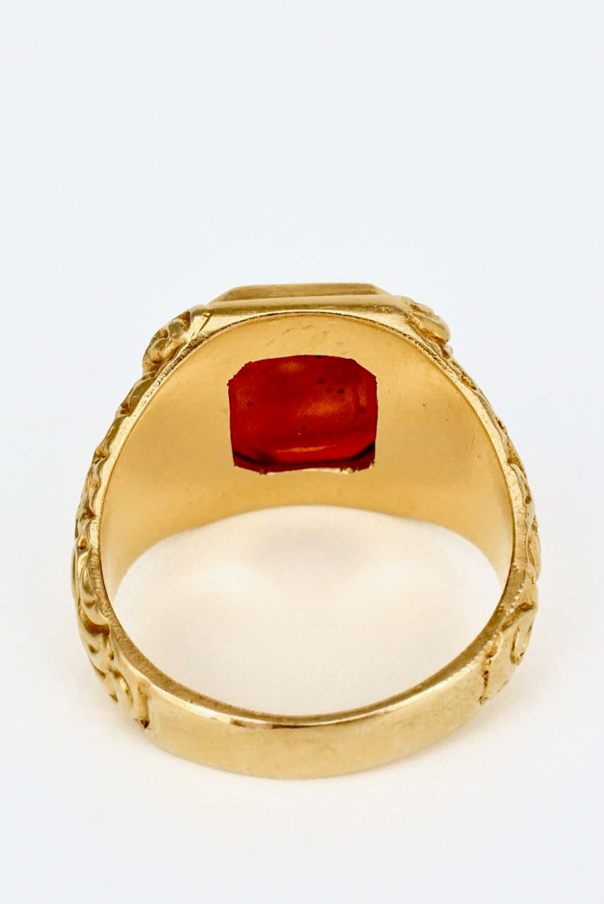 Antique Victorian 15k Gold and Carnelian Intaglio Ring