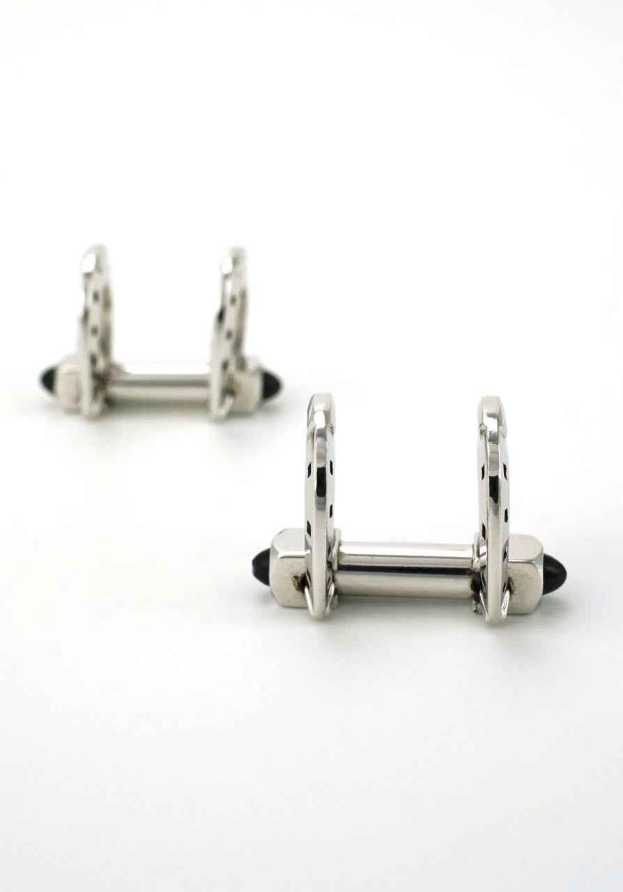 Vintage Italian silver and onyx horseshoe cufflinks 1990s