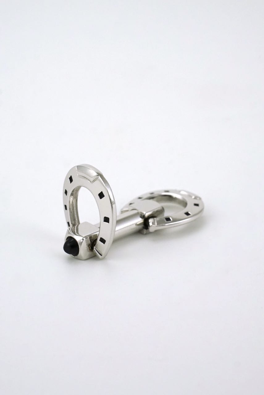 Vintage Italian silver and onyx horseshoe cufflinks 1990s