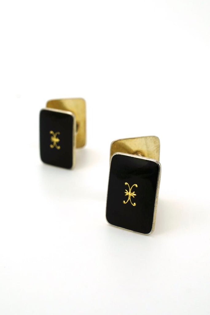 Vintage Norwegian silver and black enamel double fronted cufflinks 1960s