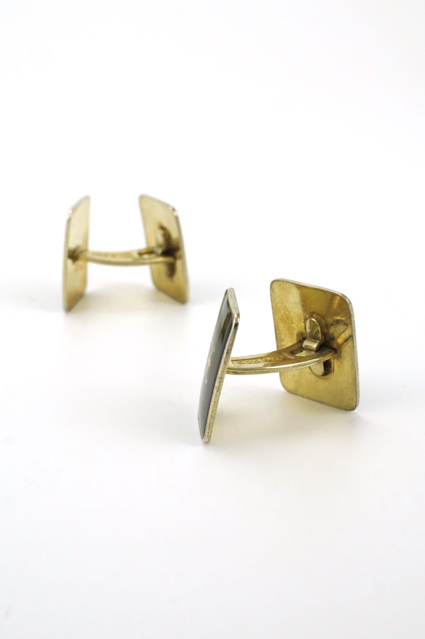 Vintage Norwegian silver and black enamel double fronted cufflinks 1960s