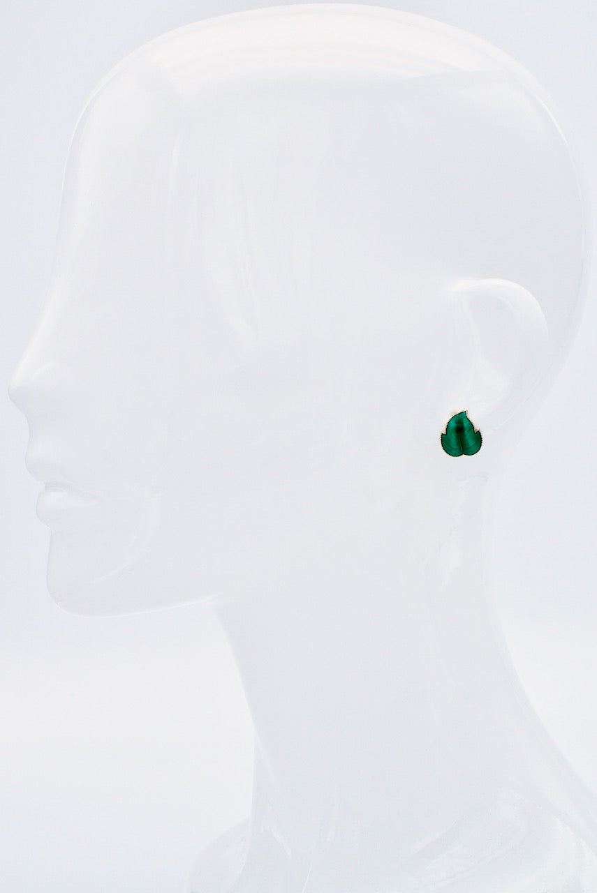 Pair of Vintage Sterling Silver Gilt Green Enamel Leaf Clip Earrings 1950s