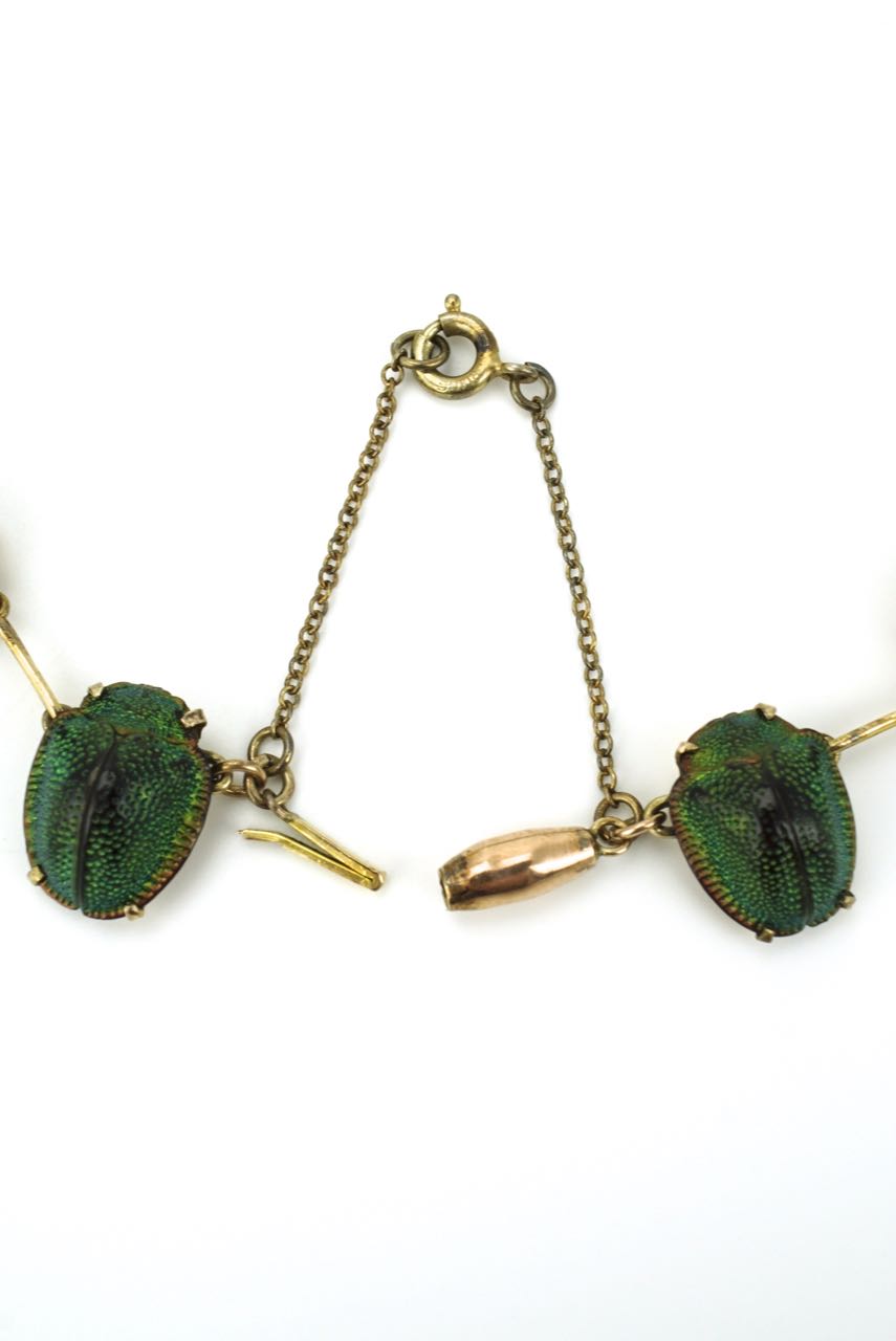 Victorian 9k gold Scarab Beetle necklace and earrings