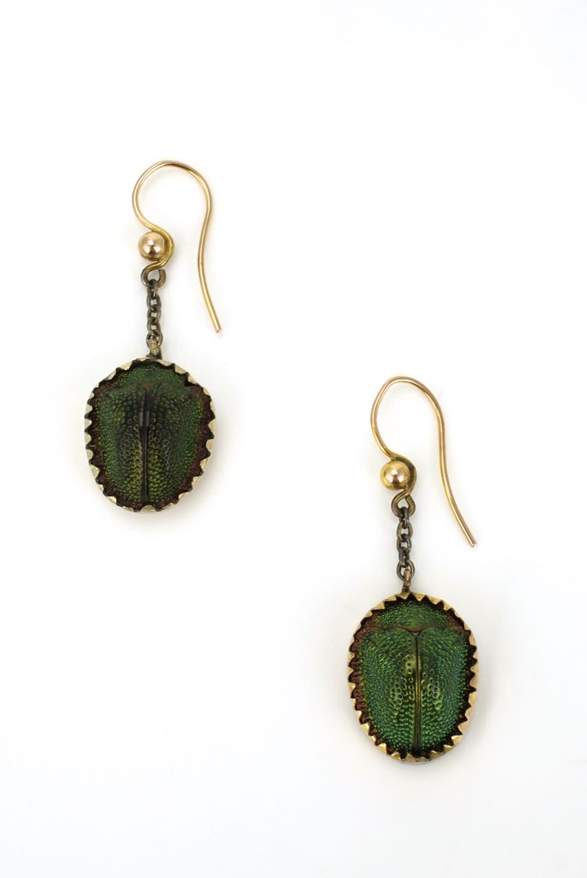 Victorian 9k gold Scarab Beetle necklace and earrings