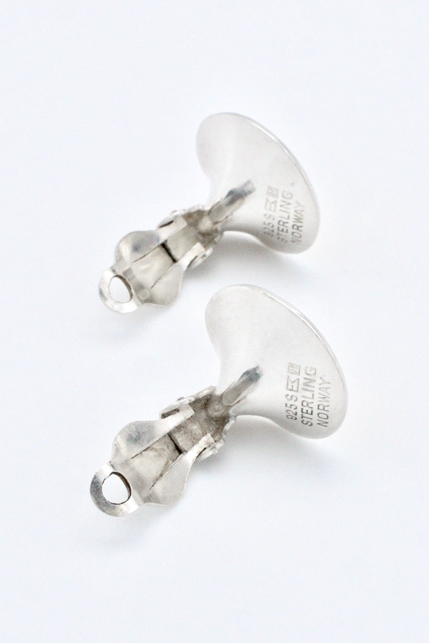 Vintage Pair Sterling Silver Yellow Enamel Clip Earrings - Einar Modahl 1960s