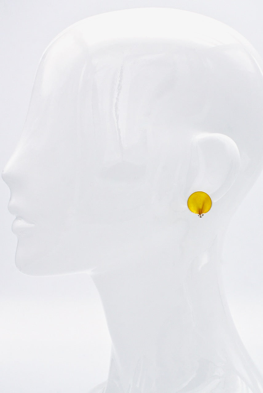 Vintage Pair Sterling Silver Yellow Enamel Clip Earrings - Einar Modahl 1960s