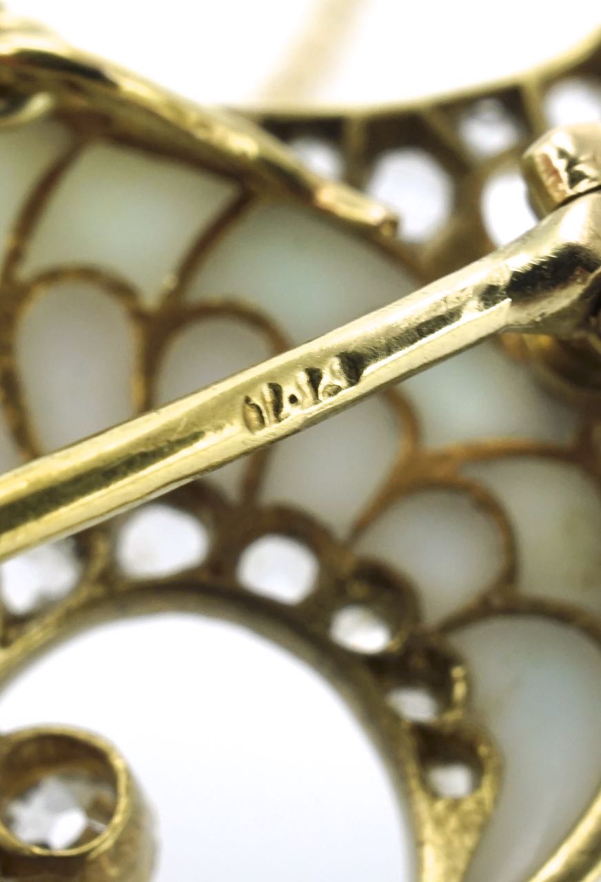 Art Nouveau 18k gold diamond and plique-à-jour brooch pendant necklace