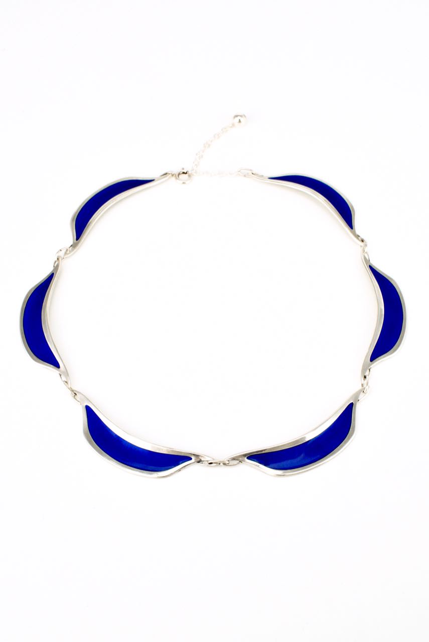 Norwegian Sterling Silver and Blue Enamel Necklace 1960s