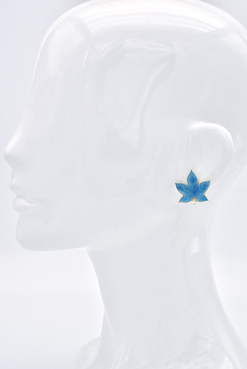 Pair of Vintage Sterling Silver Gilt Enamel Maple Leaf Clip Earrings Denmark 1960s