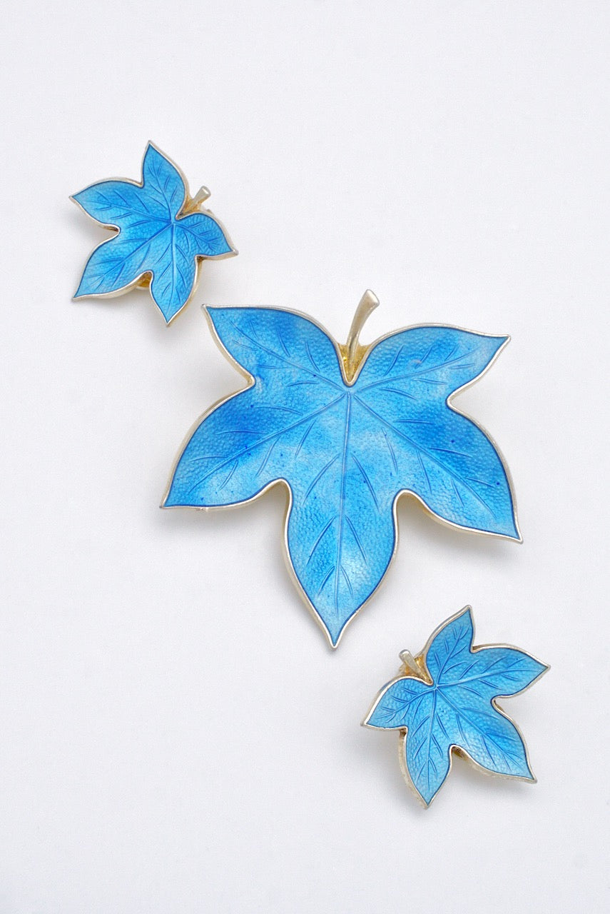 Pair of Vintage Sterling Silver Gilt Enamel Maple Leaf Clip Earrings Denmark 1960s