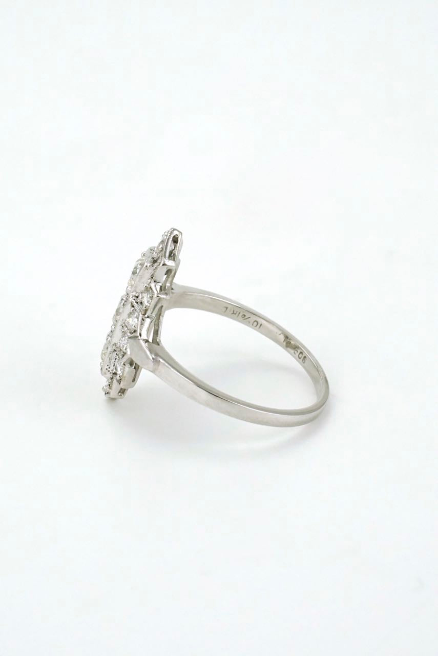 Vintage Art Deco Diamond and Platinum Lozenge Plaque Ring 1940s