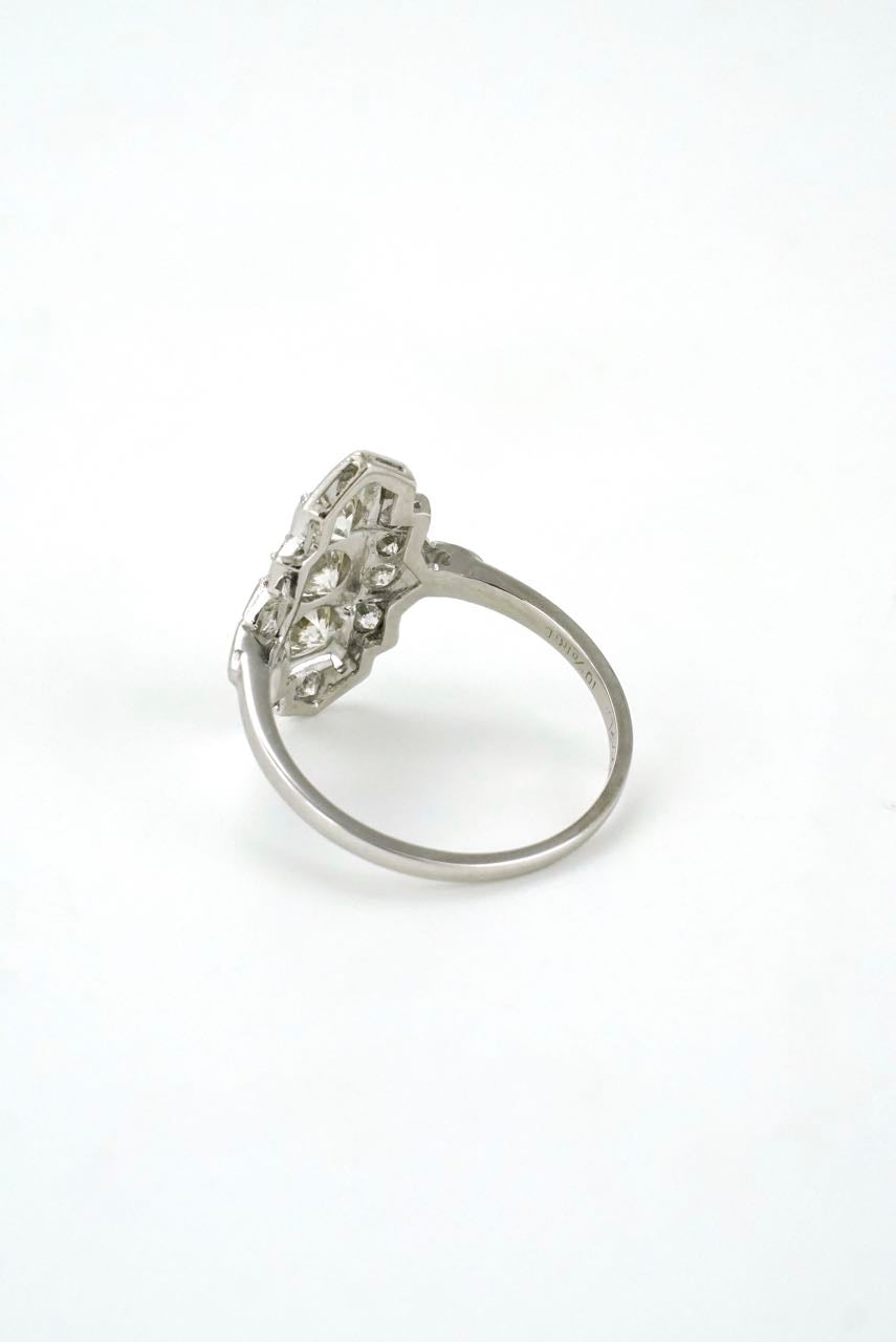 Vintage Art Deco Diamond and Platinum Lozenge Plaque Ring 1940s