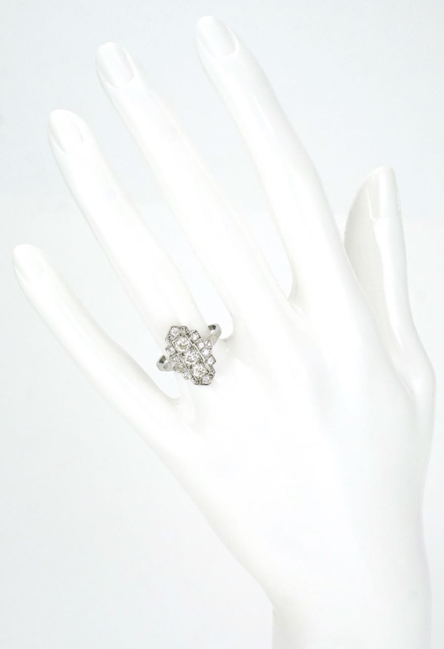 Vintage Art Deco Diamond and Platinum Lozenge Plaque Ring 1940s
