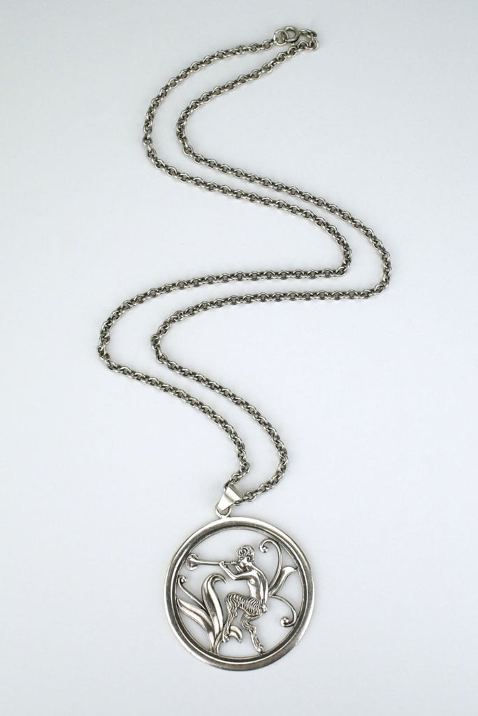 Danish silver faun round pendant