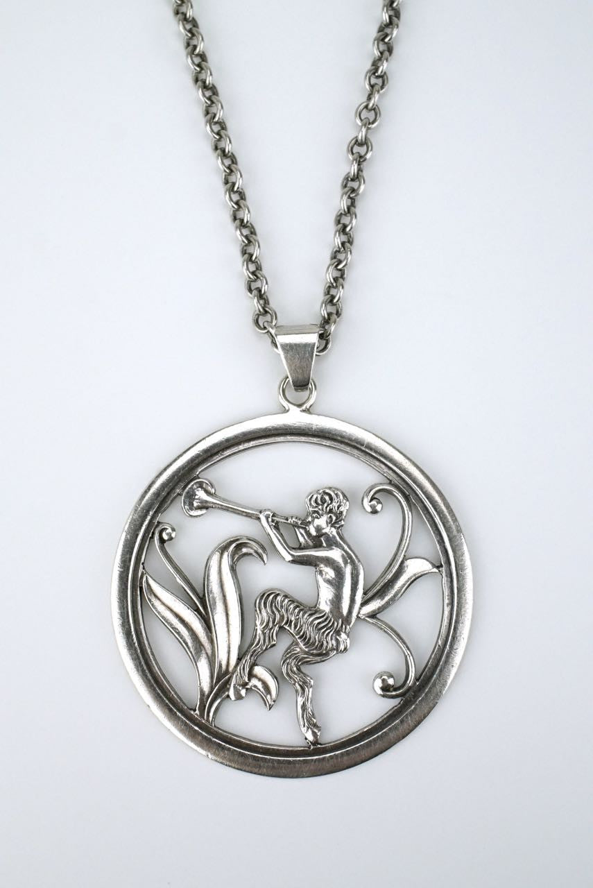 Danish silver faun round pendant