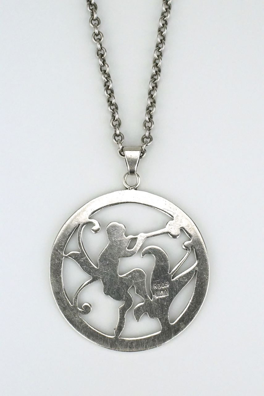Danish silver faun round pendant