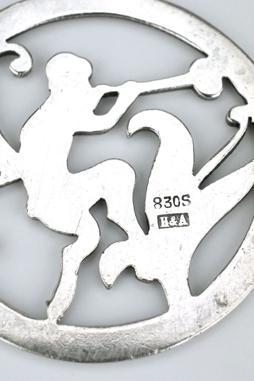 Danish silver faun round pendant