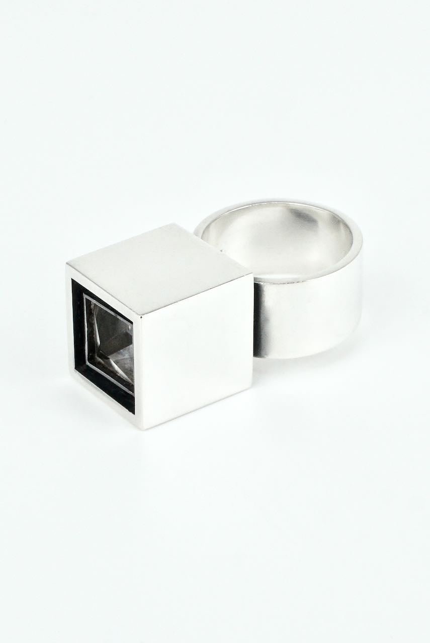 Vintage Hans Hansen Sterling Silver and Rock Crystal Box Ring 1970s