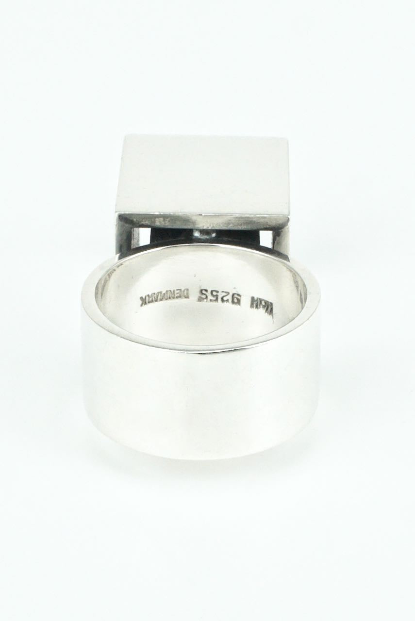 Vintage Hans Hansen Sterling Silver and Rock Crystal Box Ring 1970s