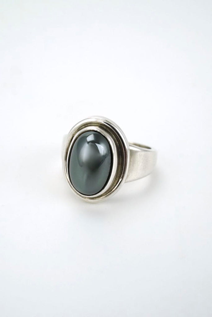 Georg Jensen silver oval hematite ring - design 46B Harald Nielsen 1980s