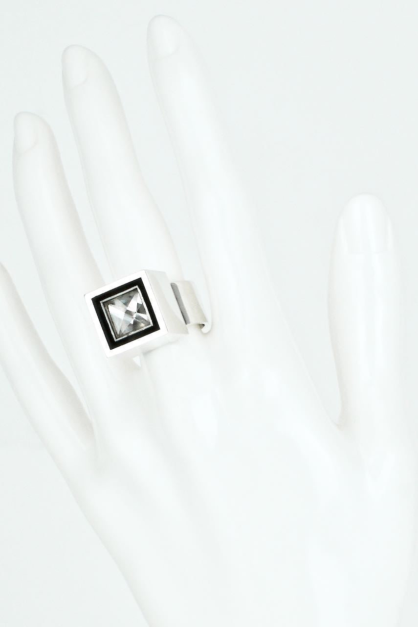 Vintage Hans Hansen Sterling Silver and Rock Crystal Box Ring 1970s