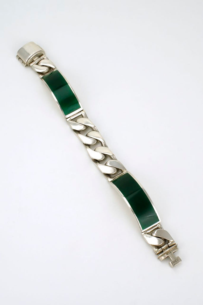Gucci silver and green enamel panel bracelet 1960s