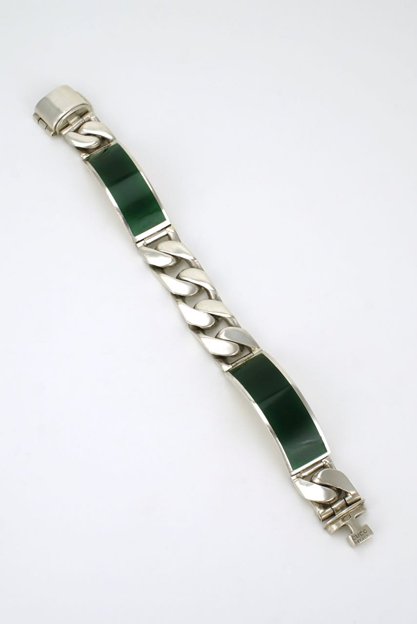 Gucci silver and green enamel panel bracelet 1960s