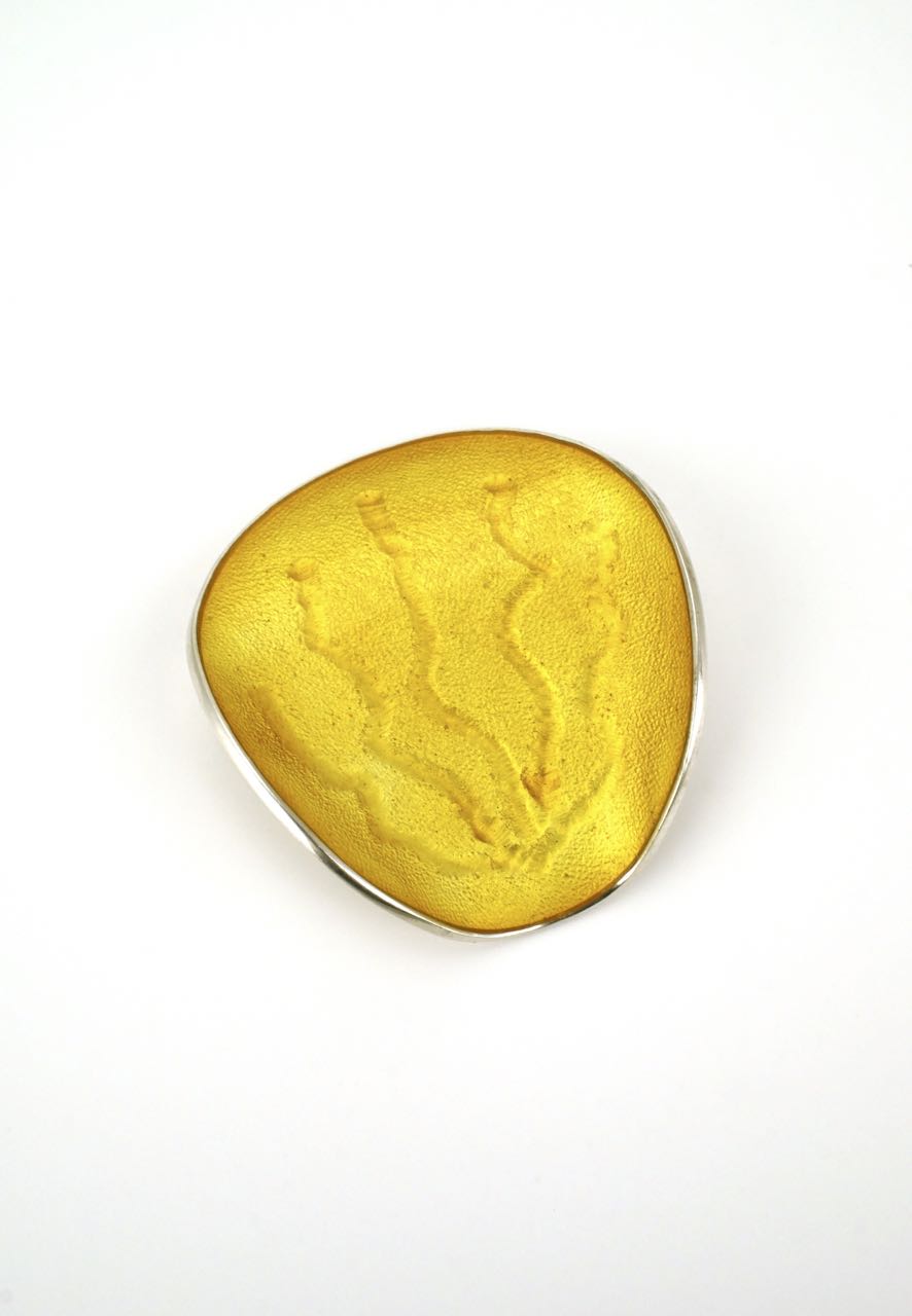 Norwegian silver and yellow enamel modernist brooch Einar Modahl 1960s