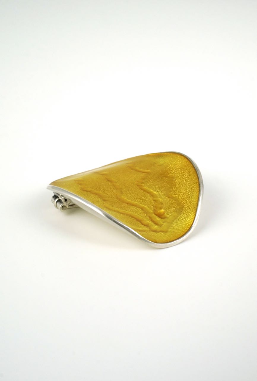 Norwegian silver and yellow enamel modernist brooch Einar Modahl 1960s