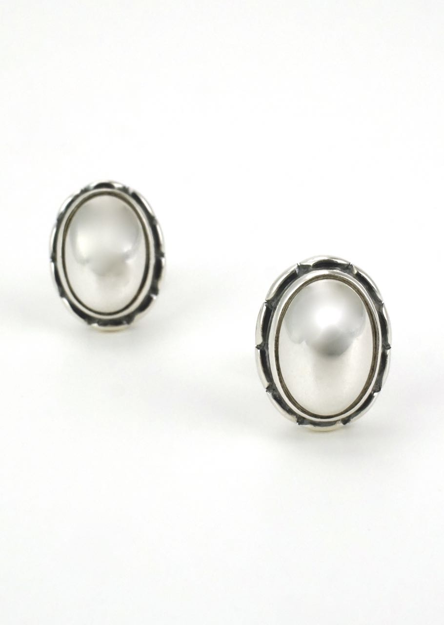 Vintage Georg Jensen Silver Stone Oval Clip Earrings Heritage Series 2001