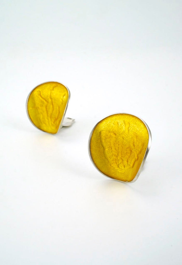 Norwegian silver and yellow vintage enamel clip earrings 1960s